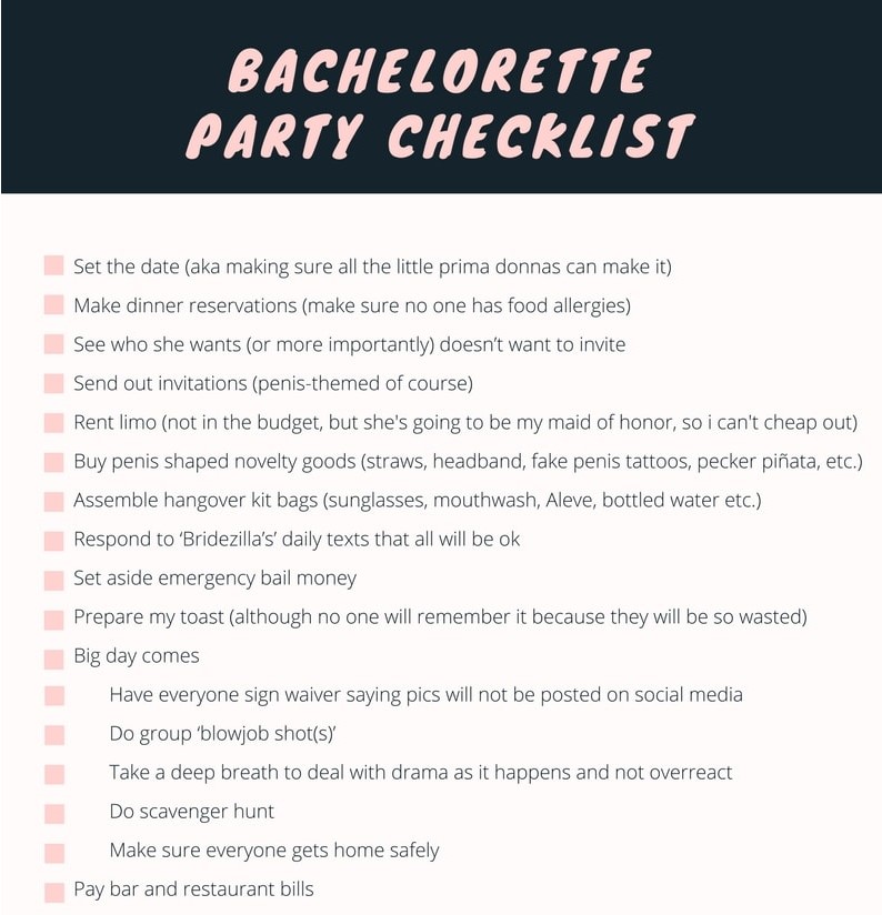 bachelorette party checklist